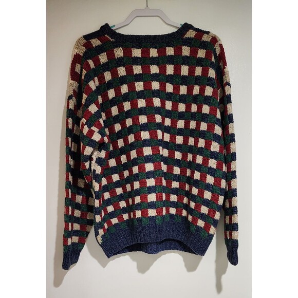 Norm Thompson Mens Cotton Hand-Knitted Sweater Multicolor Patchwork Pattern Sz M - Picture 3 of 9